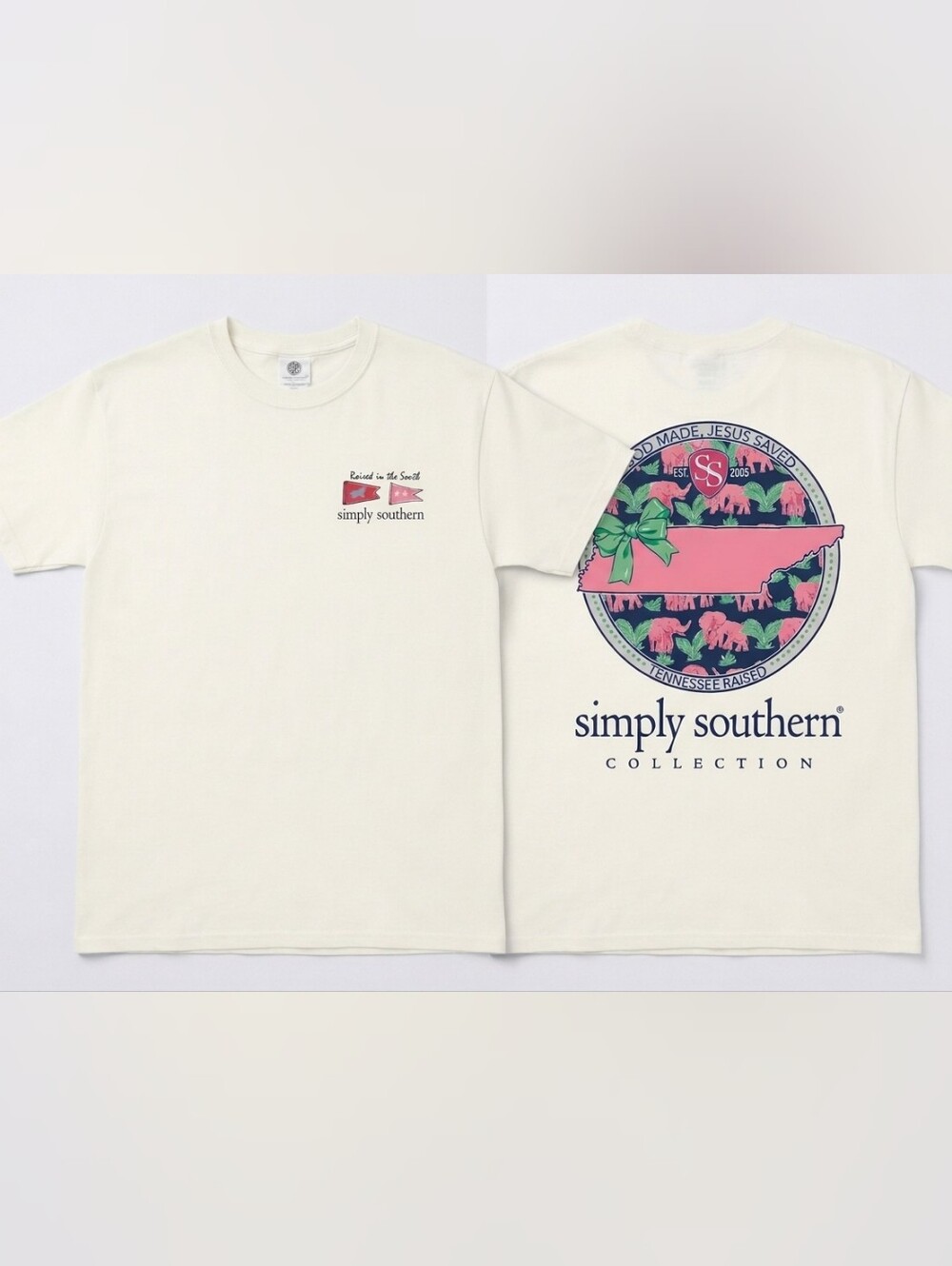 Simply Southern Tennessee Raised Elephant Tee White NWT Large